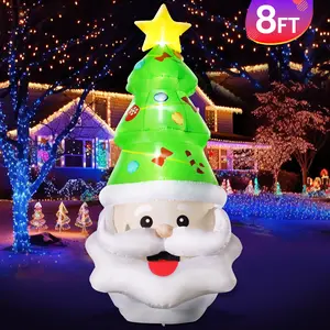 8FT Christmas Inflatable Santa Claus and Tree Decoration, Built-in LED Lights Blow Up for Party Lawn Holiday Winter Outdoor Decor