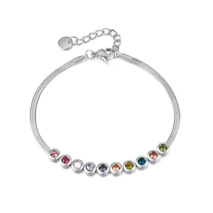 S925 Sterling Silver Candy Color Birthstone Beads Style Chain Bracelet For Girls Daily Wearing Cute Jewelry