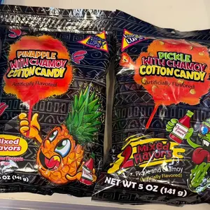 TikTok Challenge with Pickle with Chamoy cotton candy flavor and pineapple Chamoy cotton candy. 1 of each. Enjoy the fun and challenge your friend. If you have one. ️ Sweet Snack Fruity Bonbon