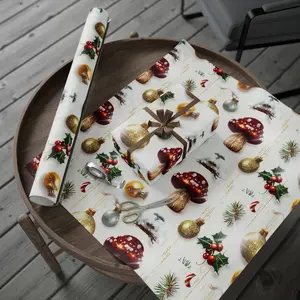 Holiday Wrapping Paper Roll - Sparkly Candy Cane, Snow Capped Mushrooms, Matte Finish:  30x72" - Christmas Gift Wrap, Festive Present
