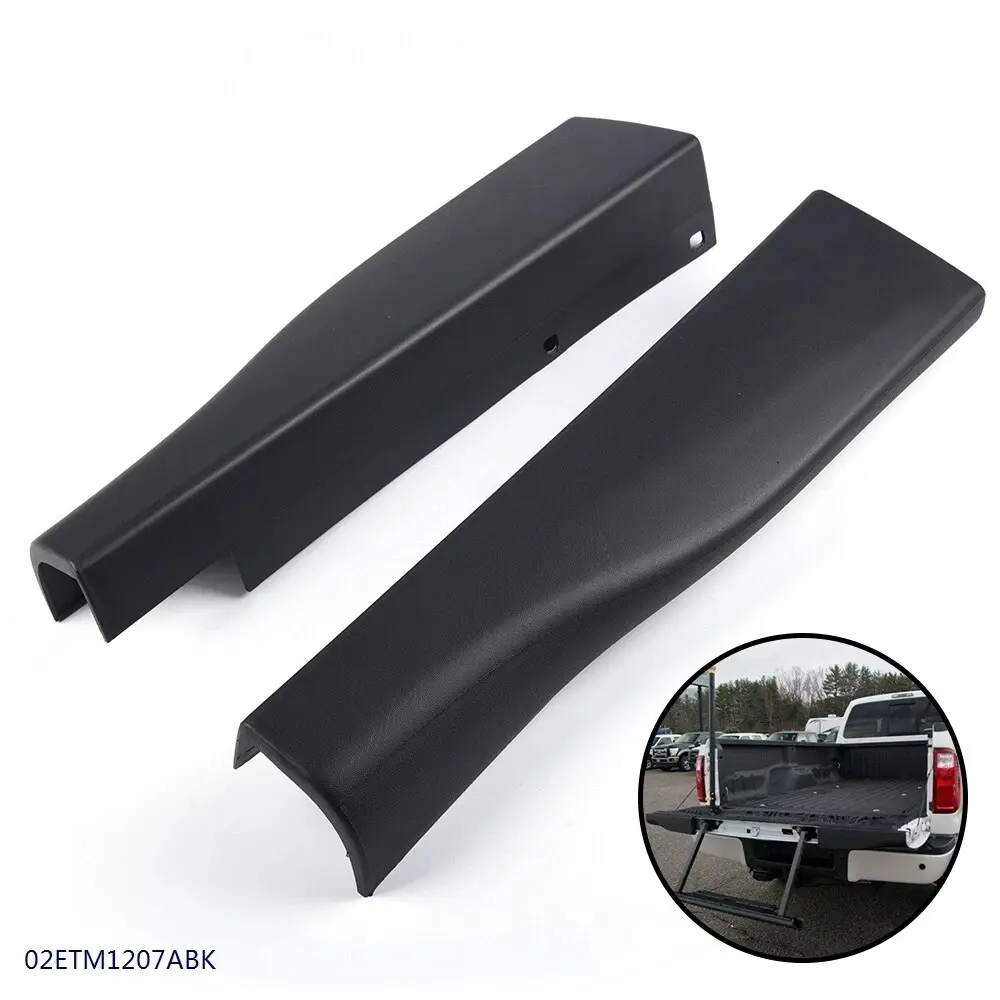 Black Flex Step Tailgate Molding Trim Pair Set - Paint-Ready ABS 2-Cap Set, 2 x Charcoal Replacement End Caps, Rear Left & Right Trim Cover for Ford F250 F350 (2010-2016) 6 3/4" Box Super Duty Truck Tailgate Accessory
