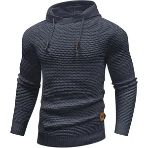 HYPESTFIT Men's Form Fitting Knit Pullover Sweater Hoodie Drawstring Hooded Sweatshirt
