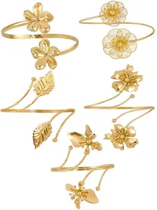 5 Pieces Women's Cuff Jewelry Gold Upper Arm Cuff Bracelet Armband Adjustable Cuff Bracelet Personalized Fashion Sun Moon Armband Set Flower Design Bracelet