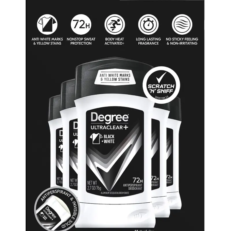Degree Men UltraClear+ Antiperspirant Deodorant Black + White 5 Pack | 72H Sweat & Odor Protection