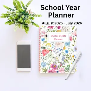 Christian School Year Planner with Florals and Bible Verses August 2025 July 2026 2025-2026 Academic Calendar