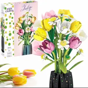 1250pcs Tulip Flower Building Blocks Assembly Home Desktop Decor, Girls Gift, DIY Craft Kit, Creative Building Block, Perfect for Kids and Adults
