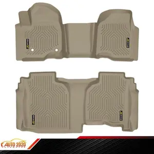 TPE Floor Mats Liners Fits 2019-2025 Chevrolet Silverado/Sierra 1500 Double Cab Beige