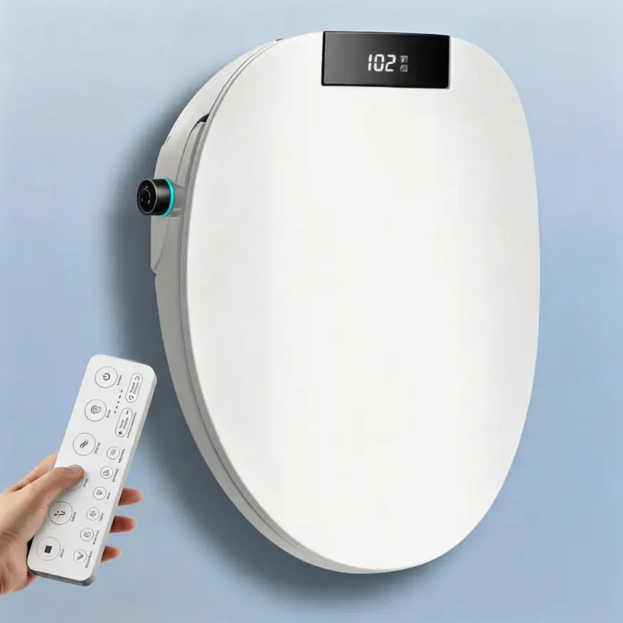 Electric Bidet Toilet Seat (Bidet for Toilet) with Remote Control, Adjustable Warm Water, Air Dryer, Heated Seat, Oscillating Spray Wash, LED Nightlight