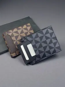 Men's PU Leather Wallet with Geometric Pattern, Business Card Holder, Large Capacity Multi-Card Slots, Durable Dual-Fold Design, Card Organizer
