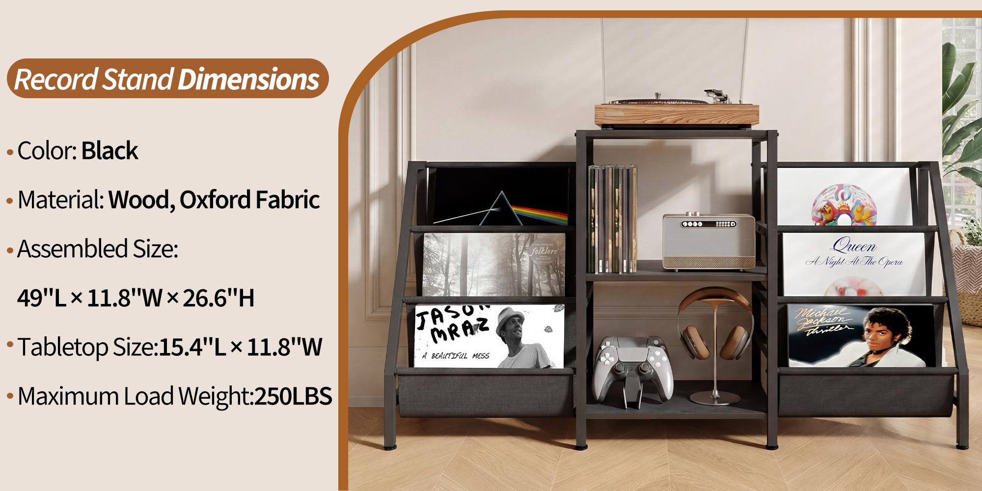 6 Tier Vinyl Record Storage Stand ，Holds 200+ Records & Enlarged Turntable Top，Vertical Space Saving Display Unit For Living Room