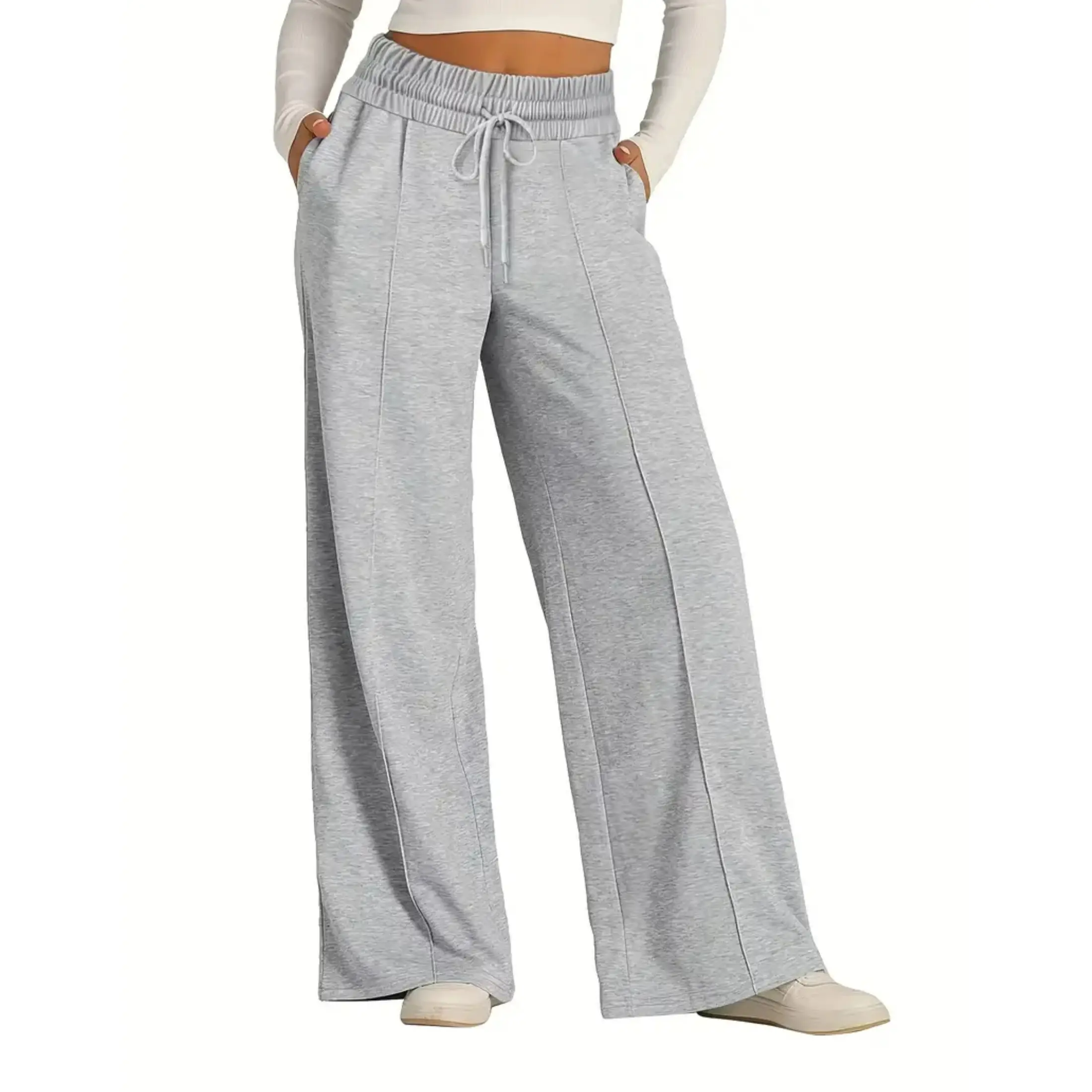 Women's Wide Leg Sweatpants Casual Loose Solid Color Pants Comfy Lounge Joggers Baggy Sweatpants Pockets