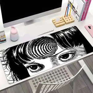 Black White Horror Comic Girl Design Extra Large Gaming Mouse Pad, Aesthetic Desktop Decoration Rubber Pad, Non-slip Lock Edge Work Pad, Gaming Desk Accessory, Desk Accessories Suitable For Laptop/Desktop, Gaming, Work, Family, Gift For Boys Girls