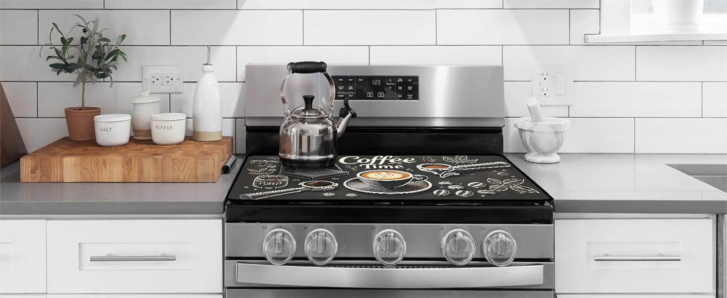 JOYFINITY Multi-Design Stove Top Cover for Glass/Electric Stoves - 3-in-1 Heat-Resistant Protector Mat, Non-Slip Drying Rack