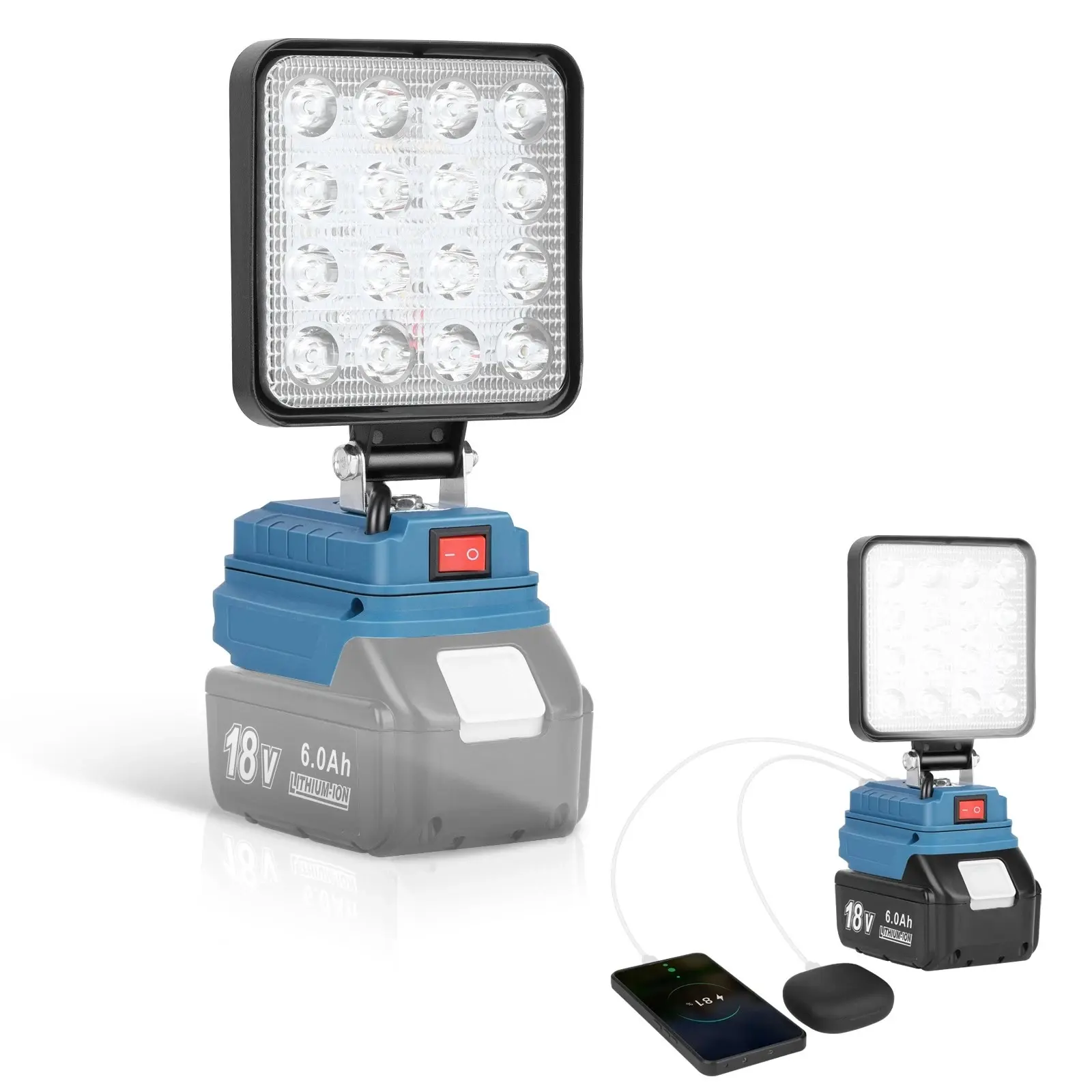 Bright Garage Work Light – 60W LED for Makita 18V Battery, Dual USB Charging Bright Garage Work Light – 60W LED for Makita 18V Battery, Dual USB Charging