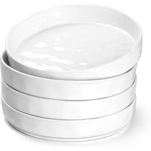 Pasta Bowls Set of 4, 30oz Shallow Salad Bowls for Dinner Serving, 8.25" Stoneware Ceramic Bowl Plates for Noodle Soup, Microwave & Dishwasher Safe, Glossy Porcelain, Speckled White