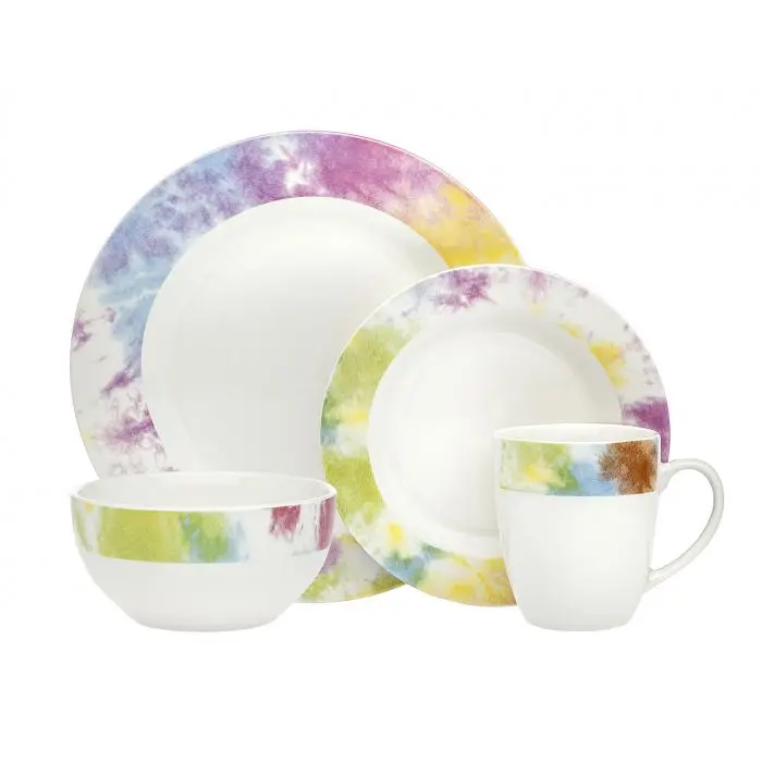 212 MAIN Godinger 70394 16-Piece Multi-Color Tie Dye Metal Tableware & Cutlery Set - 1x1x1 in Complete Dinnerware Set, Ideal Holiday Gift