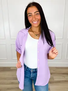 Feeling Some Way Short Sleeve Avery Mae Button Up Top - 8 Colors, Lightweight Polyester Blouse for Curvy & Regular Sizes, Trendy Summer Shirts for Women