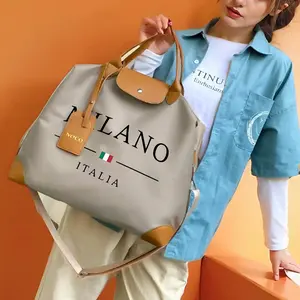 Milan Italy Pattern Fashion Handbag - Durable Large Capacity Crossbody Bag with Adjustable Strap, Perfect for Work & Daily Commute - Grey & Orange Color Block Design, Multiple Colors Available, Casual Travel Bag | Foldable Handbag