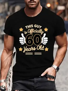 Men'S 60Th Birthday T-Shirt Featuring a Thumbs Up And Star Design, with a Stylish Black Crewneck And a Golden '60' Print. It'S Machine Washable And Makes a Great Casual Gift for Men Celebrating Their 60Th Birthday, Suitable for All Seasons