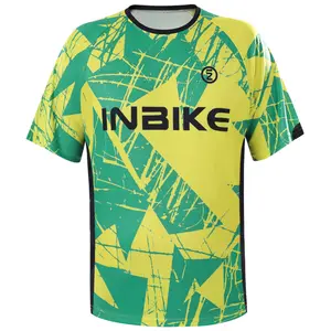 INBIKE Male Short-Sleeve MTB Jersey, Hi-Viz Green Graphic Cycling Shirt, Moisture-Wicking Quick-Dry Performance Top for Trail Riding