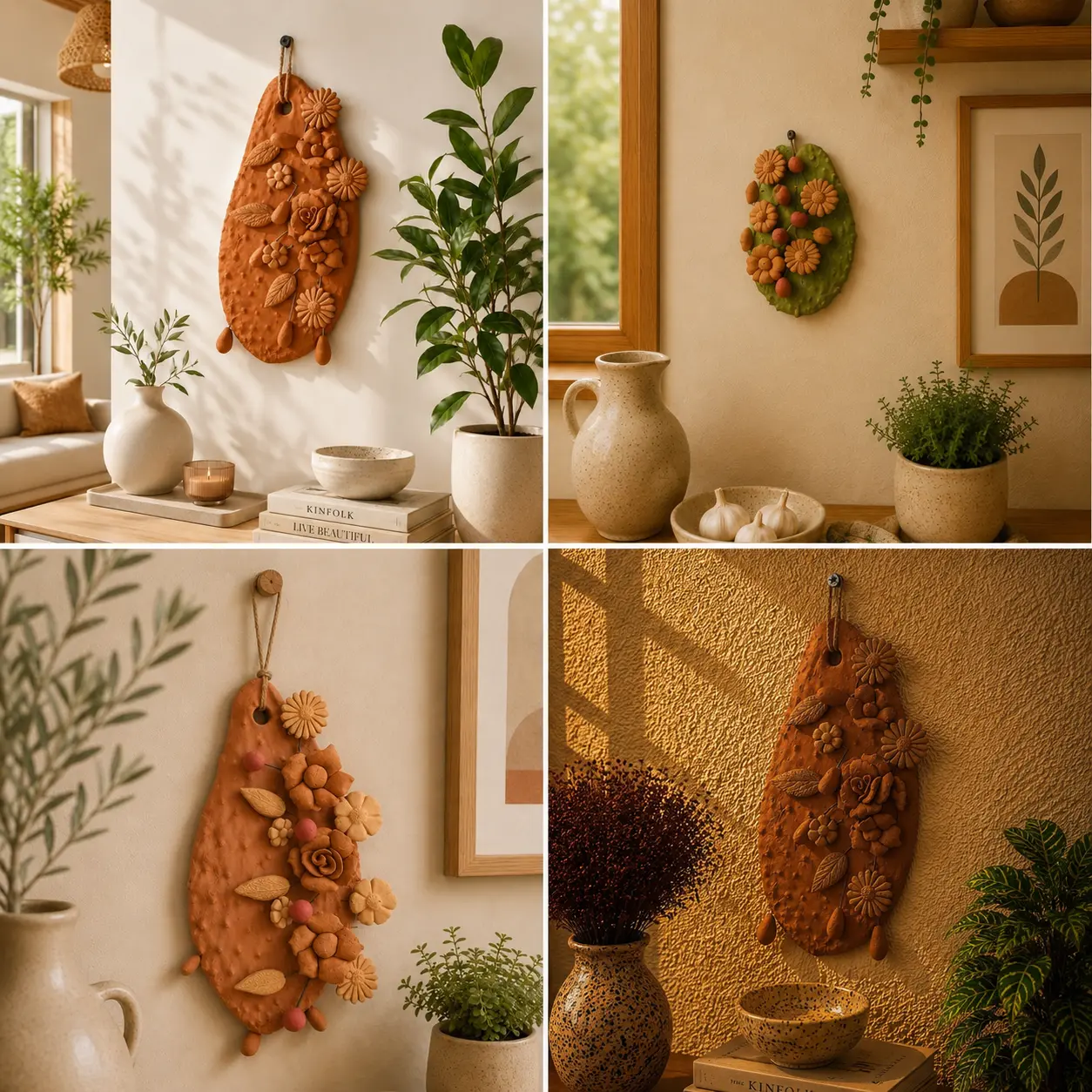 Nopal Wall Decor Handame In Metepec, Mexican Clay Art, Terracotta Cactus Sculpture