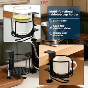 Adjustable Desktop Cup Holder, Adjustable Armrest Stand, 360 Degree Rotating Table Edge Armrest Anti-Fall Cup Holder