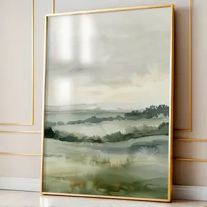 Countryside Fine Art, Trees Landscape Printing, Simplistic Watercolor Poster, Sage Green Hills Wall Art, Room Decor, Unframed - 5 Sizes (8x12–27x40 inch)