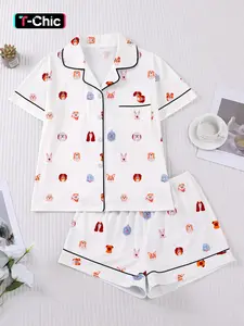Summer Women's Pajama Set, Cute Dog Pattern, Soft Breathable Casual Wear, Perfect for Dog Lovers, All Seasons Comfort
