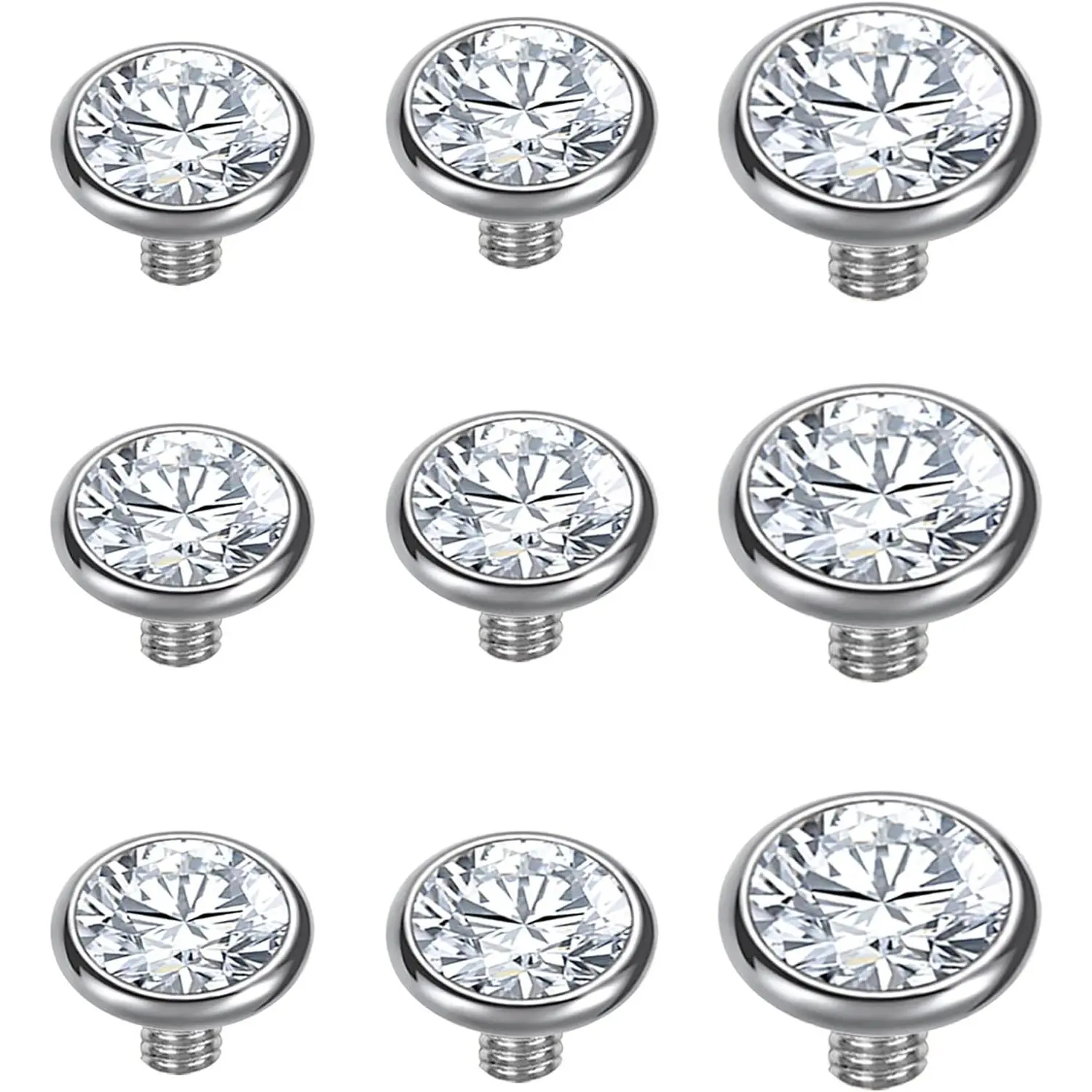 9Pcs-White zirconium Tops-2.5/3/4mm