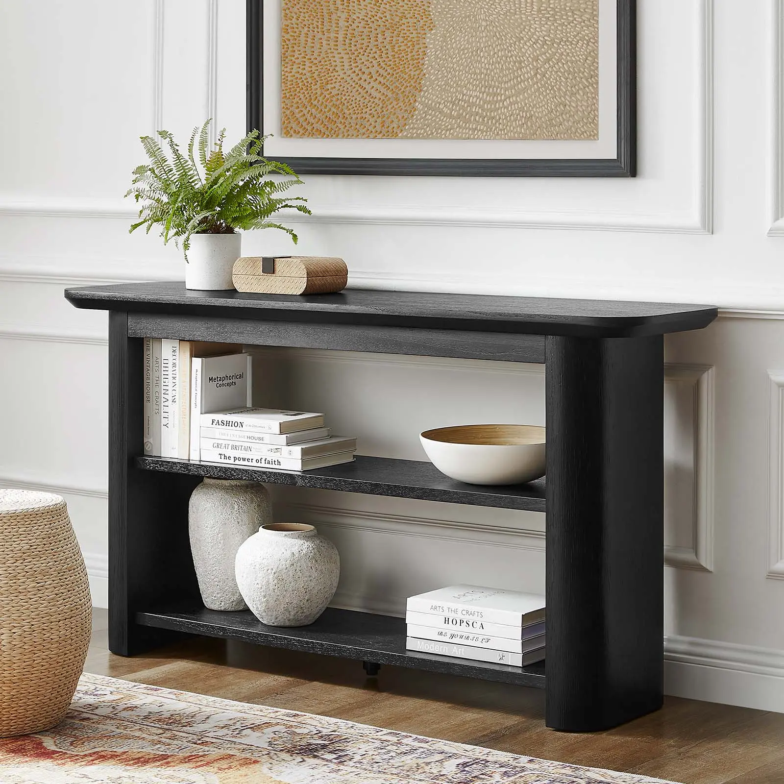 Modway Calix 57” Modern Rectangle Console Table with Stylish Storage Shelf, Black Laminate Indoor Home Furniture (264.5 lbs Capacity)