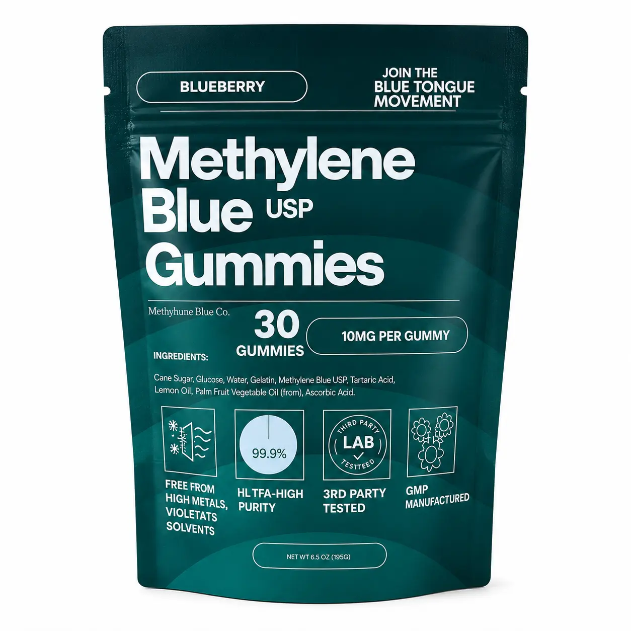Methylene Blue Gummies, 10mg (30 Count) – USP Grade 99.9% Pure, Proud American Company Brain Health Blended Vitamins & Minerals for Focus Boost, Cognitive Support, Cellular Energy Chewable Supplement Edible Dietary Supplement Healthcare Fitness