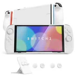 PlayVital Ranger Protective Case for Nintendo Switch 2 with Stand | Ergonomic Anti-Slip Silicone Grips, Dockable Hard Shell, 4 Thumbstick Caps | Quick-Release-Joycon Design Full-Body Cover, White