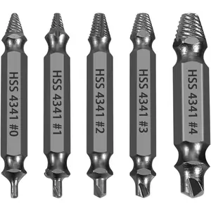 HSS Damaged Screw Extractor Set, 5- Drill Bit Kit for Stripped Screws and , Grey