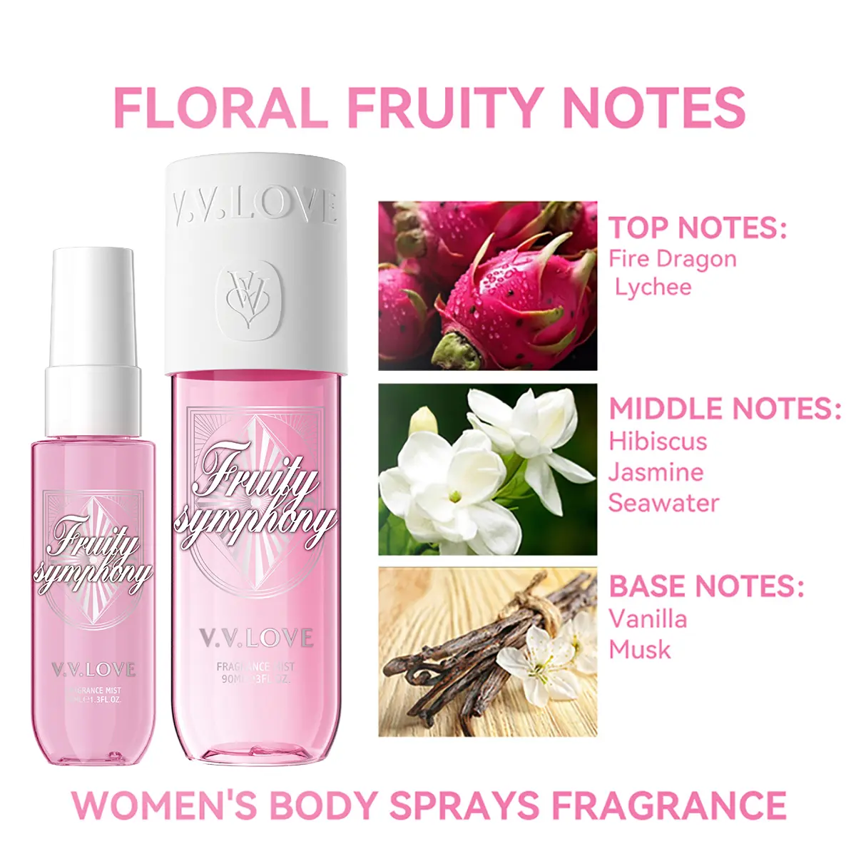 2PCS Set Perfume Body Spray, Floral Fruity Notes Women's Body Mist, Portable Travel Kit Body Spray Mini Size Hair Fragrance, Brazilian Perfume 40ML 90ML