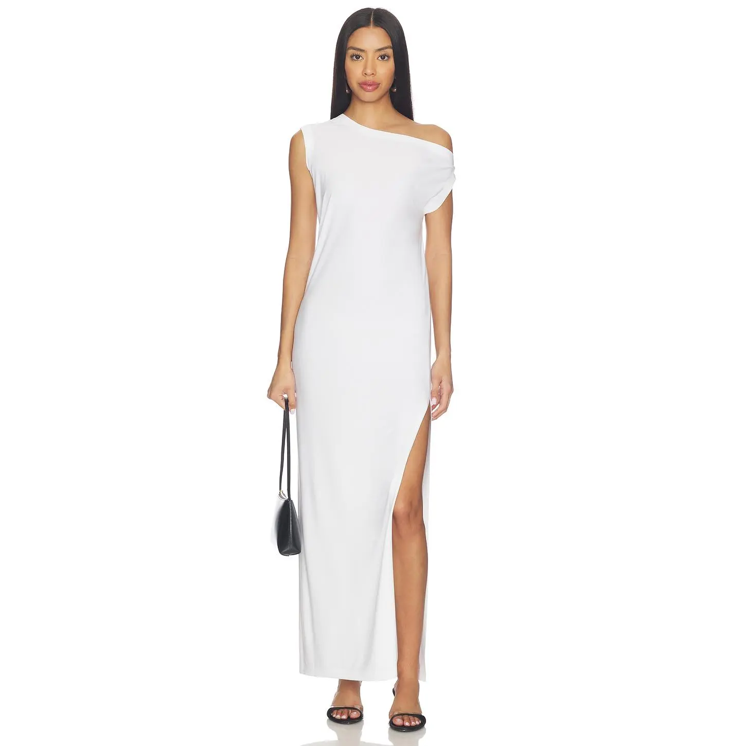Norma Kamali x Lifestyle Drop Shoulder Long Dress With Side Slit in Snow White
