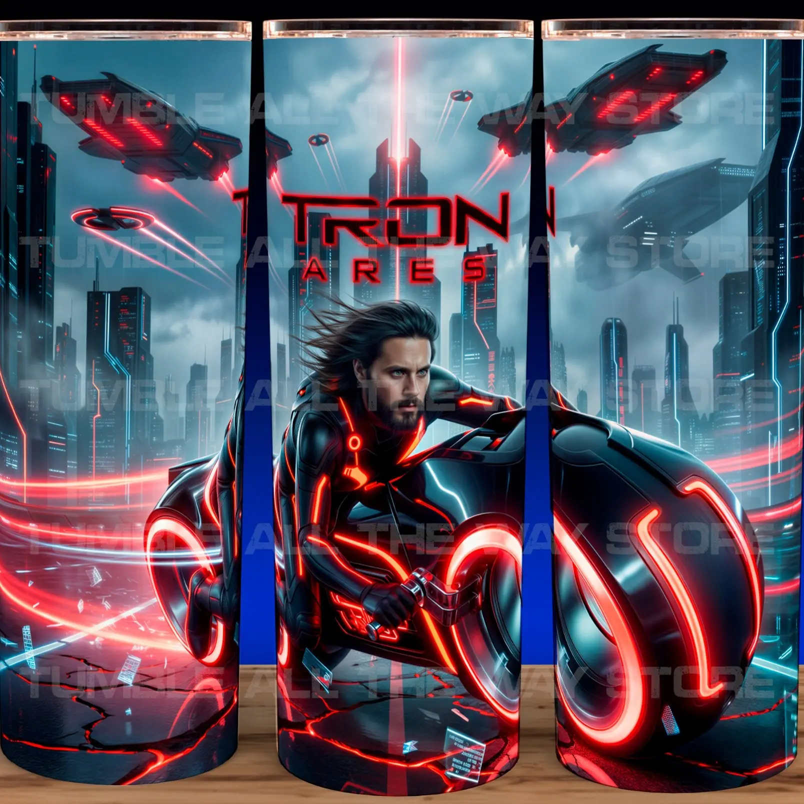 Tron Ares 2025 Movie Light Cycle Cup Mug Tumbler 20oz with Lid and Straw  Stainless Steel Beverage Glossy Reusable Insulated
