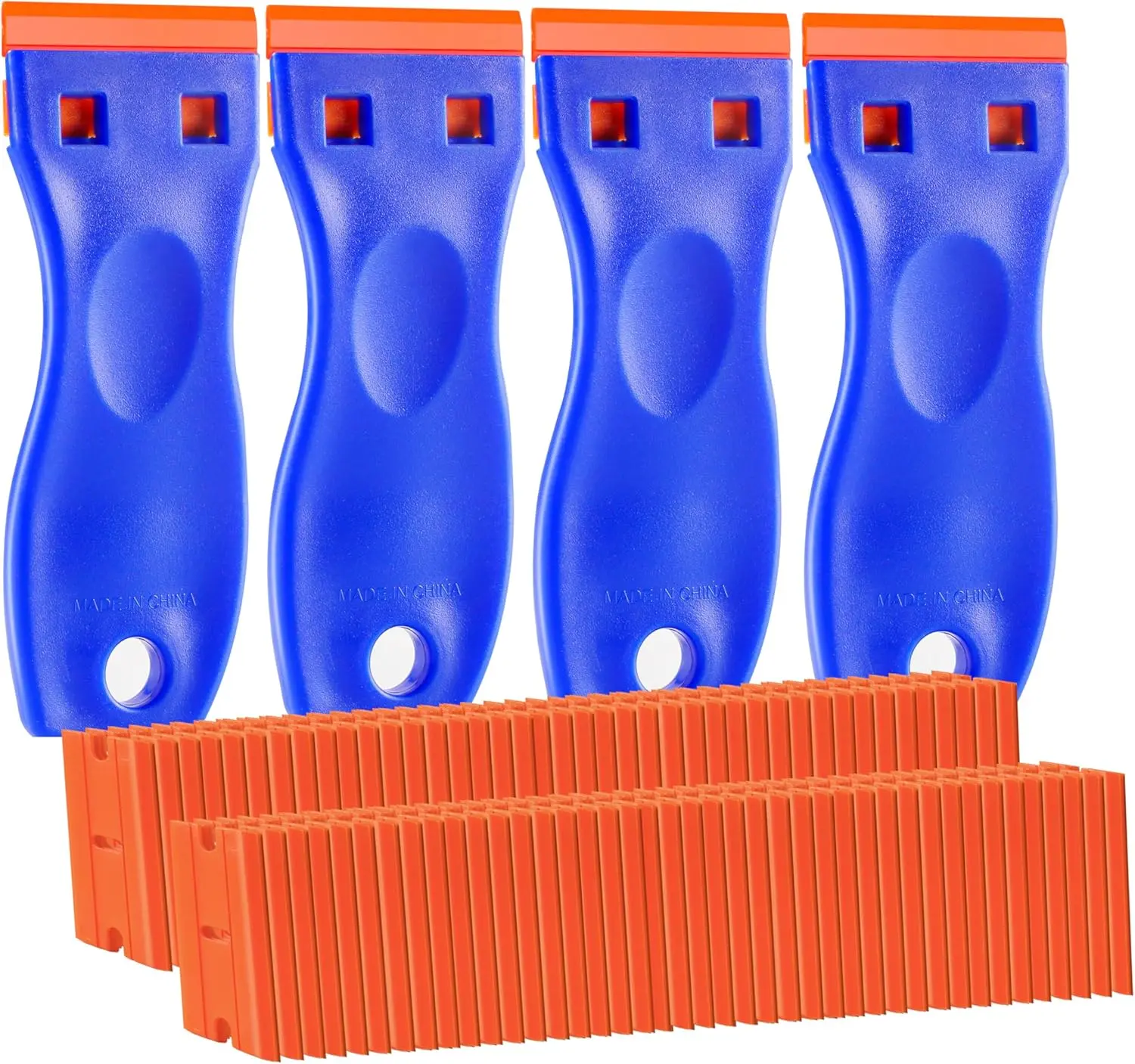 4 count Plastic Razor  Scraper and 120 count Plastic , Cleaning Scraper Tool for Remover, Adhesive, Stickers, Decals, Glass, Labels,  Windows