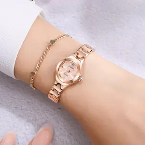 Jusen Elegant Women's Bracelet Quartz Watch Gold-Tone 8mm Thick 20mm Dial Durable Sophisticated Design for Daily Wear with Alloy Case & Stainless Steel Buckle