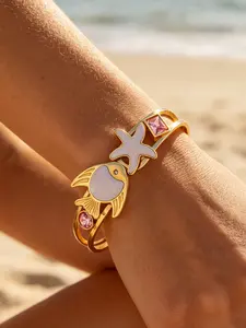 Double Layer Starfish Bracelet, Mother-Of-Pearl Crystal Open Ring, Boho Beach Jewelry, Summer Fashion, Multiple Colors Available