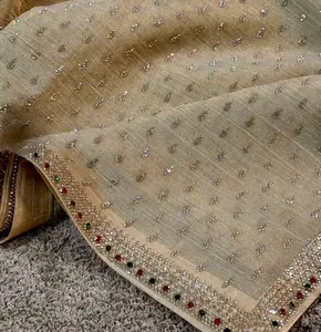 Soft Gold Crystal Work Saree