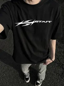 American High Street Flame Face Print T-Shirt for Men, Summer Oversize Loose Short Sleeve, Streetwear Fashion Top