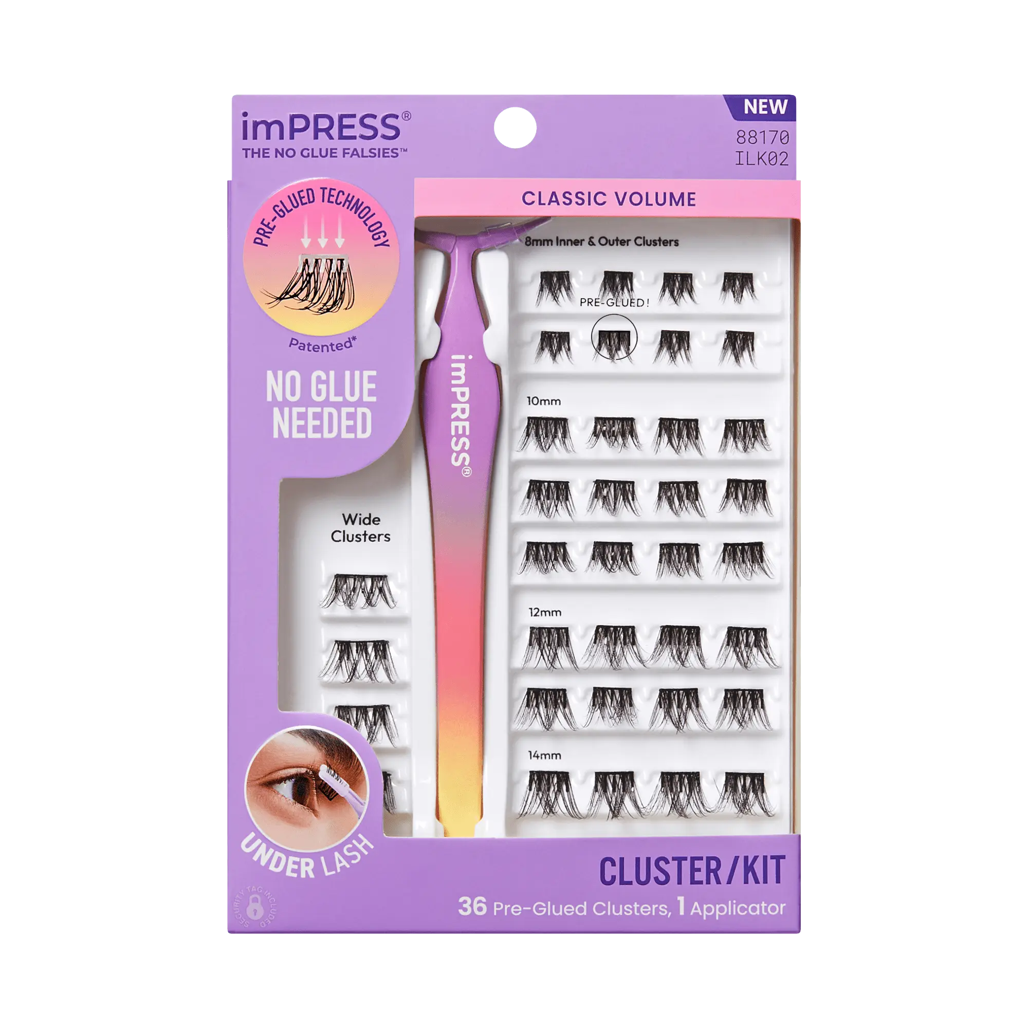 Impress Falsies Pre-Glued False Eyelashes Starter Kit - Classic Volume | 36 Lash Clusters, With Applicator, 12mm-14mm Impress Falsies Pre-Glued False Eyelashes Starter Kit - Classic Volume | 36 Lash Clusters, With Applicator, 12mm-14mm