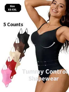 Women's Solid Color Round Neck Shapewear Bodysuit, Tummy Control Butt Lifting Shaper, High Stretch Shapewear for Daily Wear, Compression, Straps