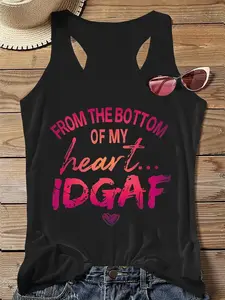Women's Sassy Quote Racerback Tank Top - "From The Bottom Of My Heart... IDGAF" Statement Tank Tops,summervibes