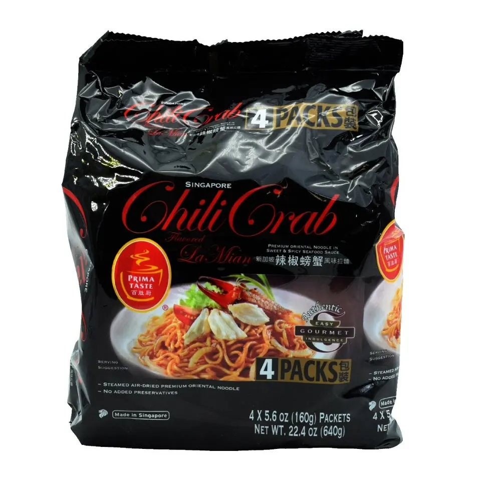 PRIMA TASTE Spicy Chili Crab Flavor Instant Ramen Noodles, 4-Pack Value Size Ambient Pantry Food, Spicy Ramen Box with Specified Serving Size Details