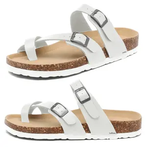 Womens Cork Footbed Sandals Comfort Open Toe Slides Adjustable Buckle Beach Summer Flat Sandals
