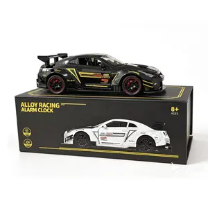 Father’s Day Die-Cast Alloy Supercar Digital Alarm Clock for Kids Bedroom, Sports Car Bedside Desk Clock with Time Display, Exhaust Mist Spray & Engine Sound, Rear Wing Spray Effect, Racing Key Control, Cool Toy Gift for Boys & Car Fans