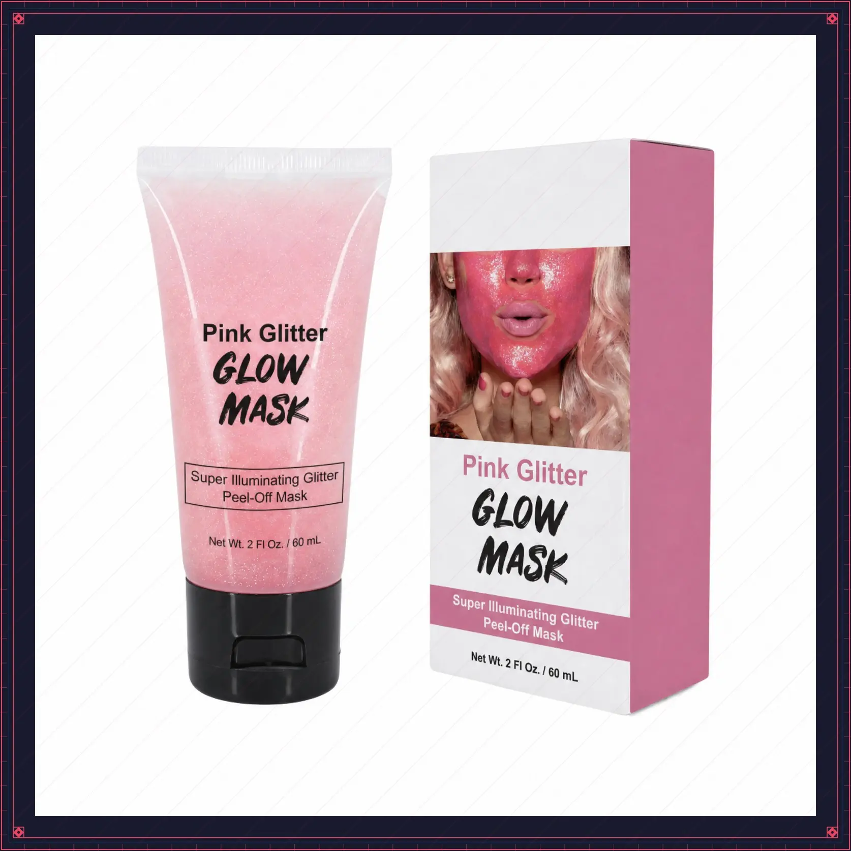Aesthetics Naturals Pink Glitter Glow Peeling Off Face Mask (60ml) - Dead Sea Mud Mineral Formula, Anti-Aging Exfoliator, Blemish Treatment, Combination Skin, Even Tone & Texture, Radiant Smooth Skin, Exfoliate, Peeling Off Mask, Masks