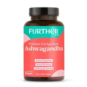 Further Food Organic Ashwagandha 1325mg - Pure Ashwagandha Root with Black Pepper & Avocado Oil for Ultra Absorption. 120 Vegan Capsules. Non-GMO, Gluten Free