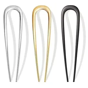 French Hair Pins 3PCS Gold U Shaped Hair Pins for Buns French Twist Updo Hair Accessories